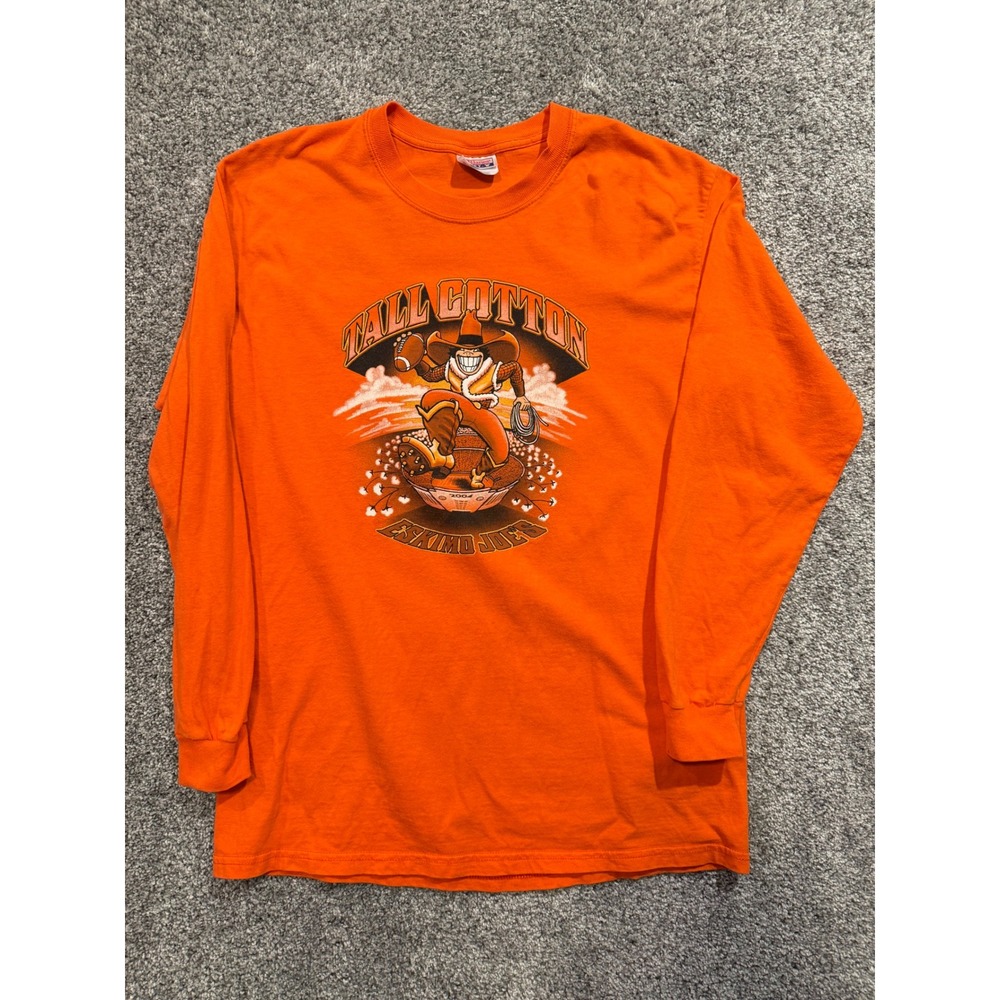 Vintage Eskimo Joe's T-Shirt Men M Orange Tall Cotton 2004 Dallas TX Long Sleeve